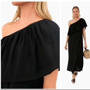 Pomander Place | Black Florencia One Shoulder Linen Blend Midi Dress Size S